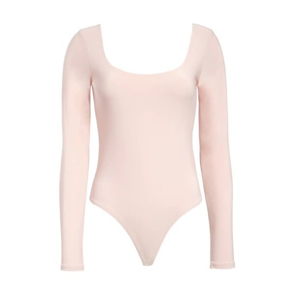 New Leith Women's Size Small Pink Ballet Double Scoop Long Sleeve Thong Bodysuit